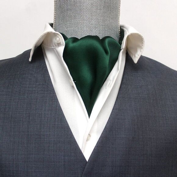 Silk Men's Cravat Ascot Gift Box A196 Emerald green - Picture 7 of 10
